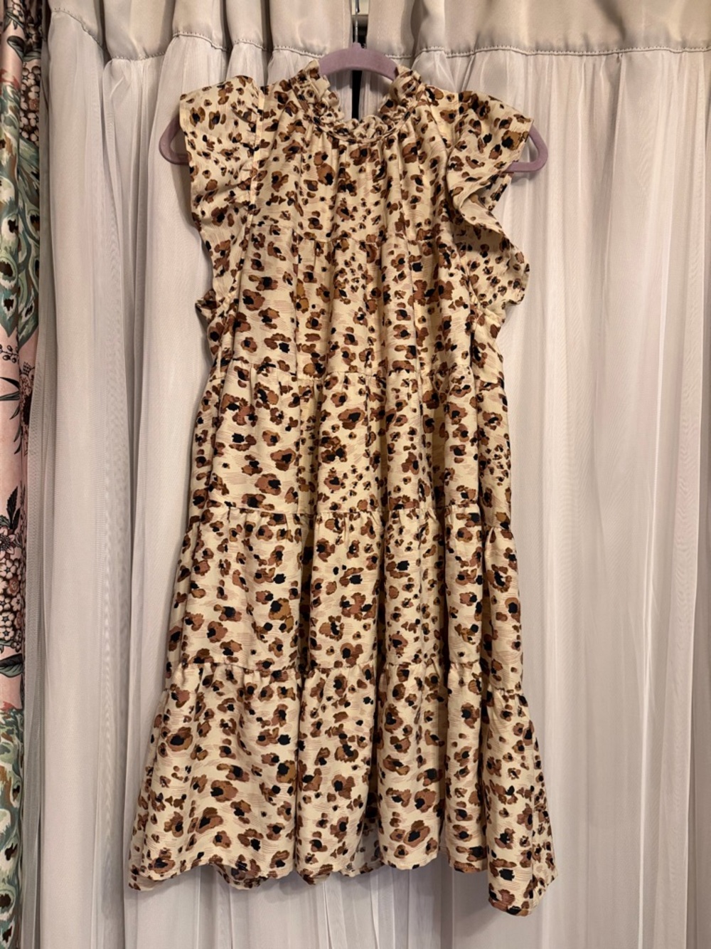 entro Beige & Brown Leopard Print Ruffle Dress